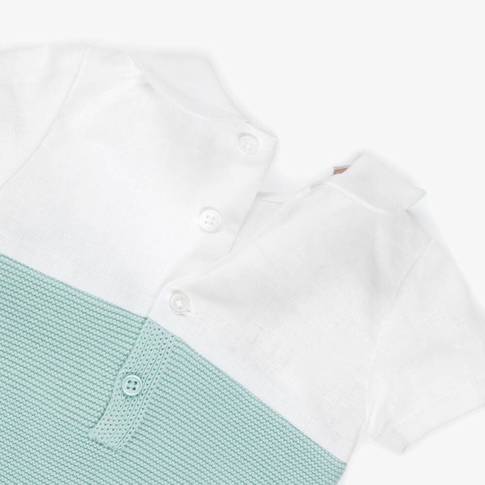 PAZ Rodríguez-Boys Ivory Linen & Green Cotton Knit Shortie | Childrensalon