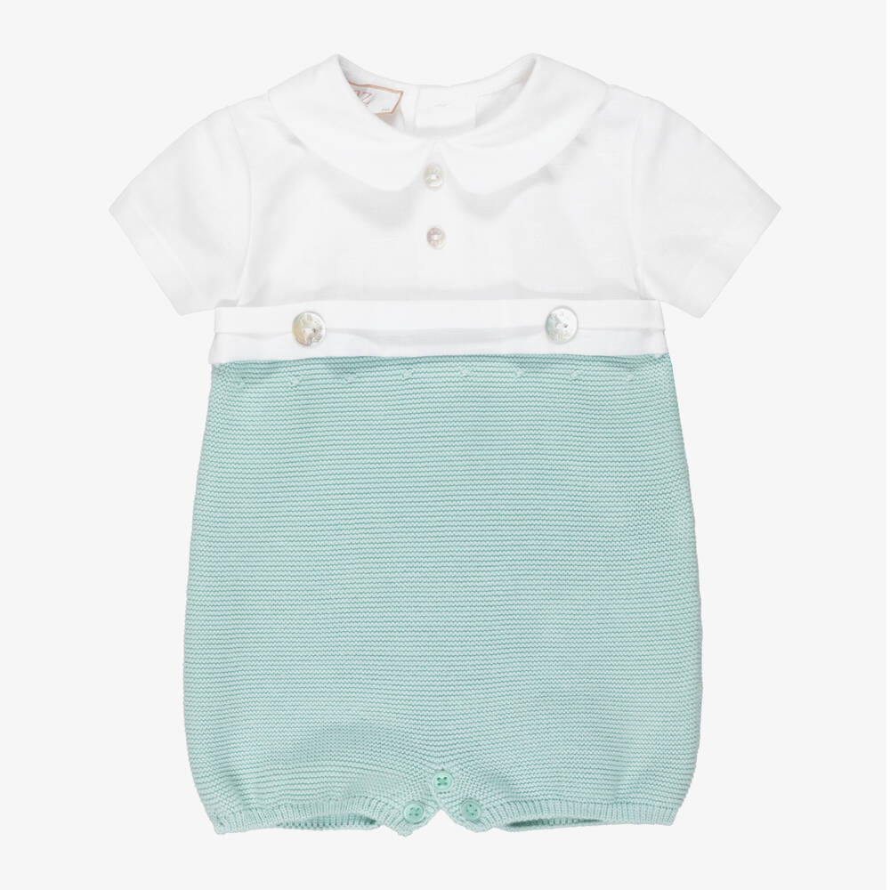 PAZ Rodríguez-Boys Ivory Linen & Green Cotton Knit Shortie | Childrensalon
