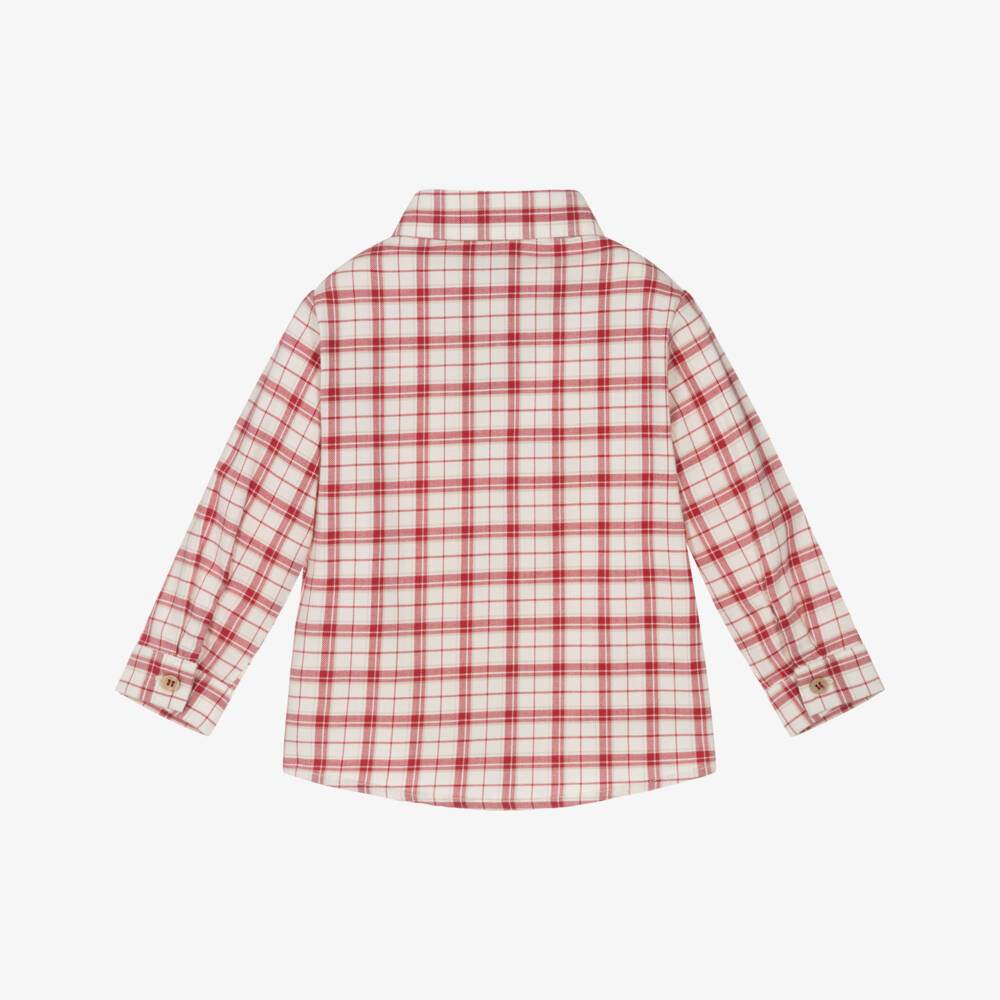 PAZ Rodríguez-Boys Ivory & Red Check Cotton Shirt | Childrensalon