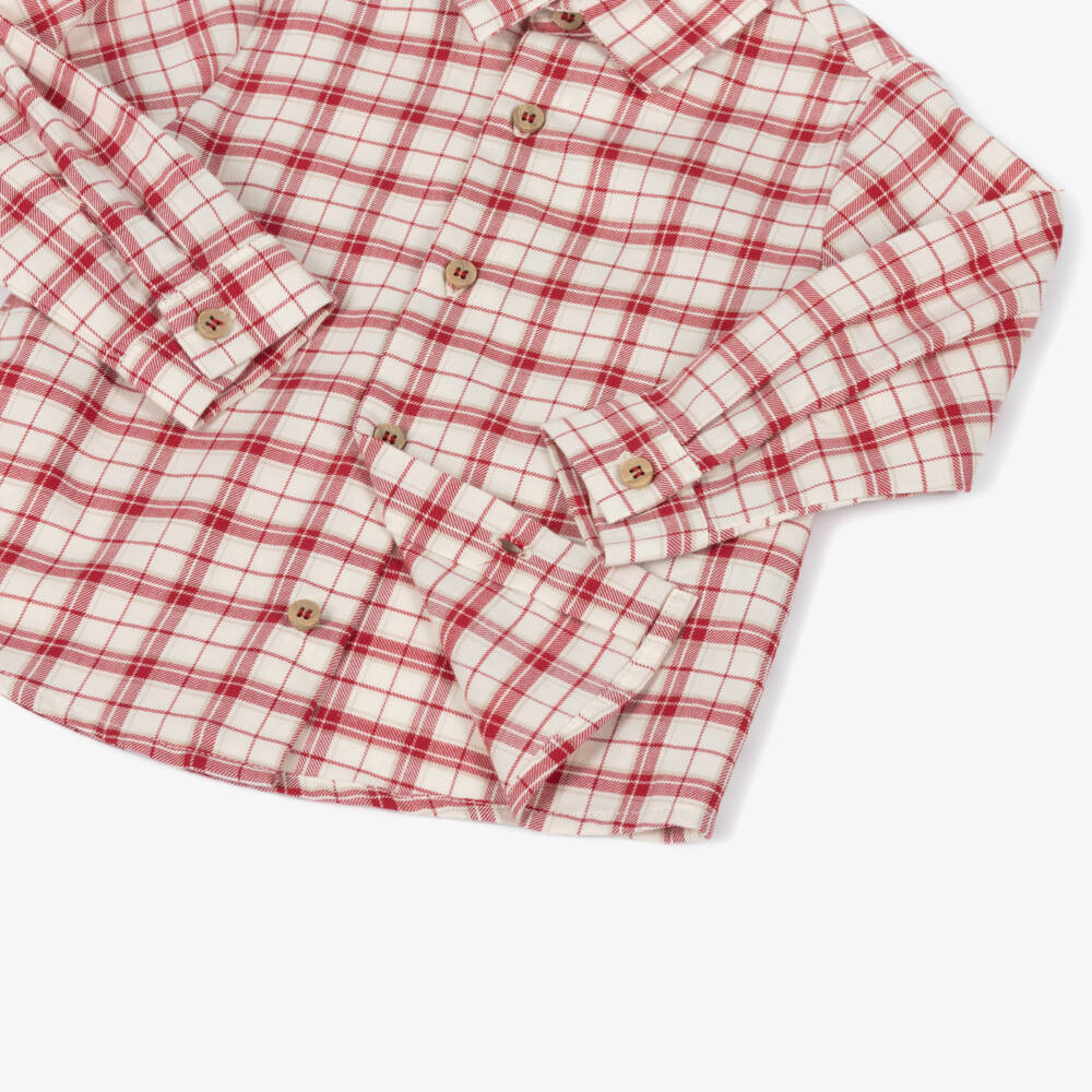 PAZ Rodríguez-Boys Ivory & Red Check Cotton Shirt | Childrensalon