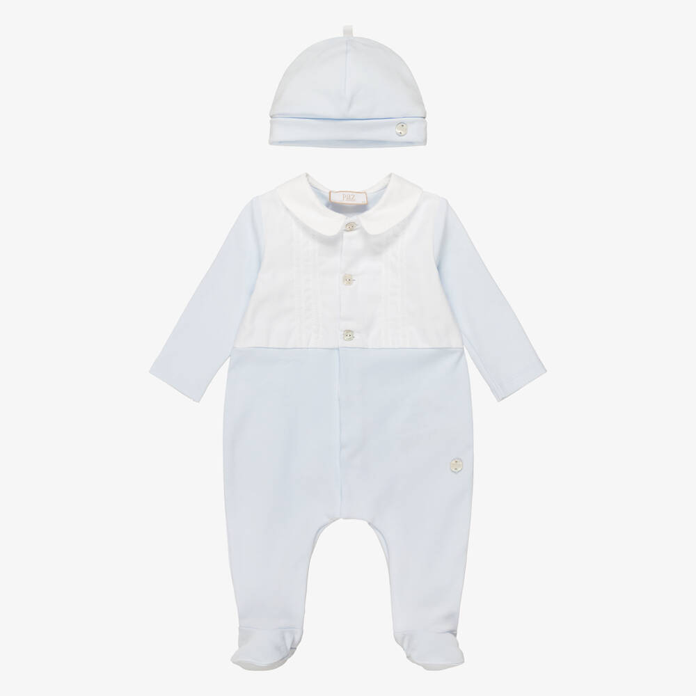 PAZ Rodríguez-Boys Pale Blue Cotton Jersey Babygrow & Hat Set with Blanket | Childrensalon
