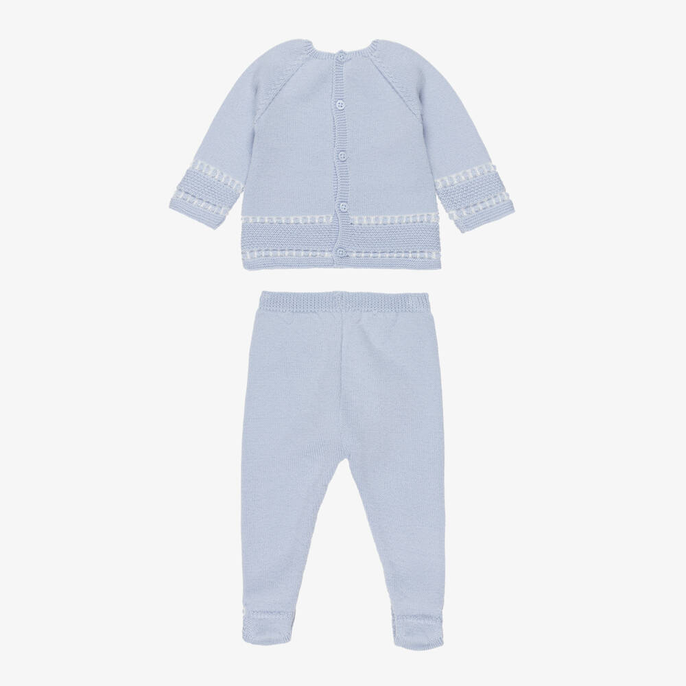 PAZ Rodríguez-Boys Pale Blue Knitted Wool 2 Piece Babygrow | Childrensalon