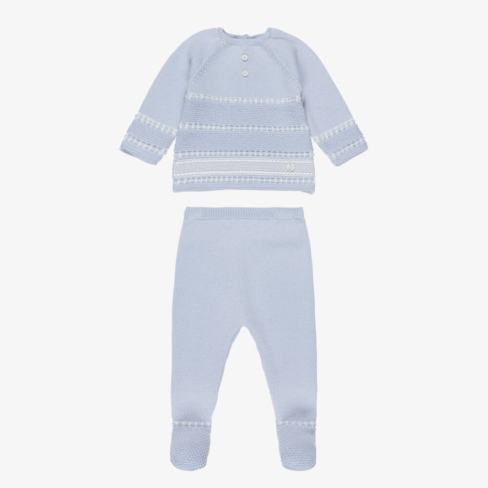 PAZ Rodríguez-Boys Pale Blue Wool Knit 2 Piece Babygrow | Childrensalon