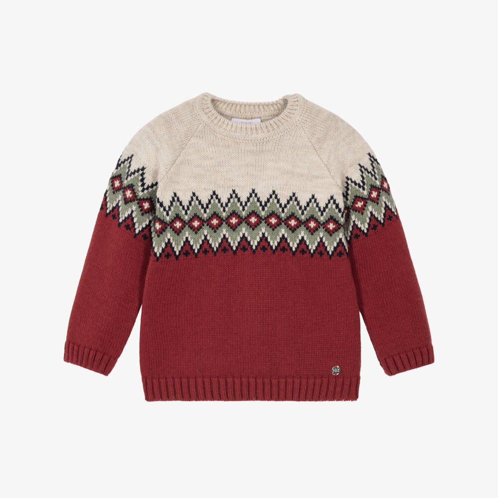 PAZ Rodríguez-Boys Red Fair Isle Wool Mix Sweater | Childrensalon