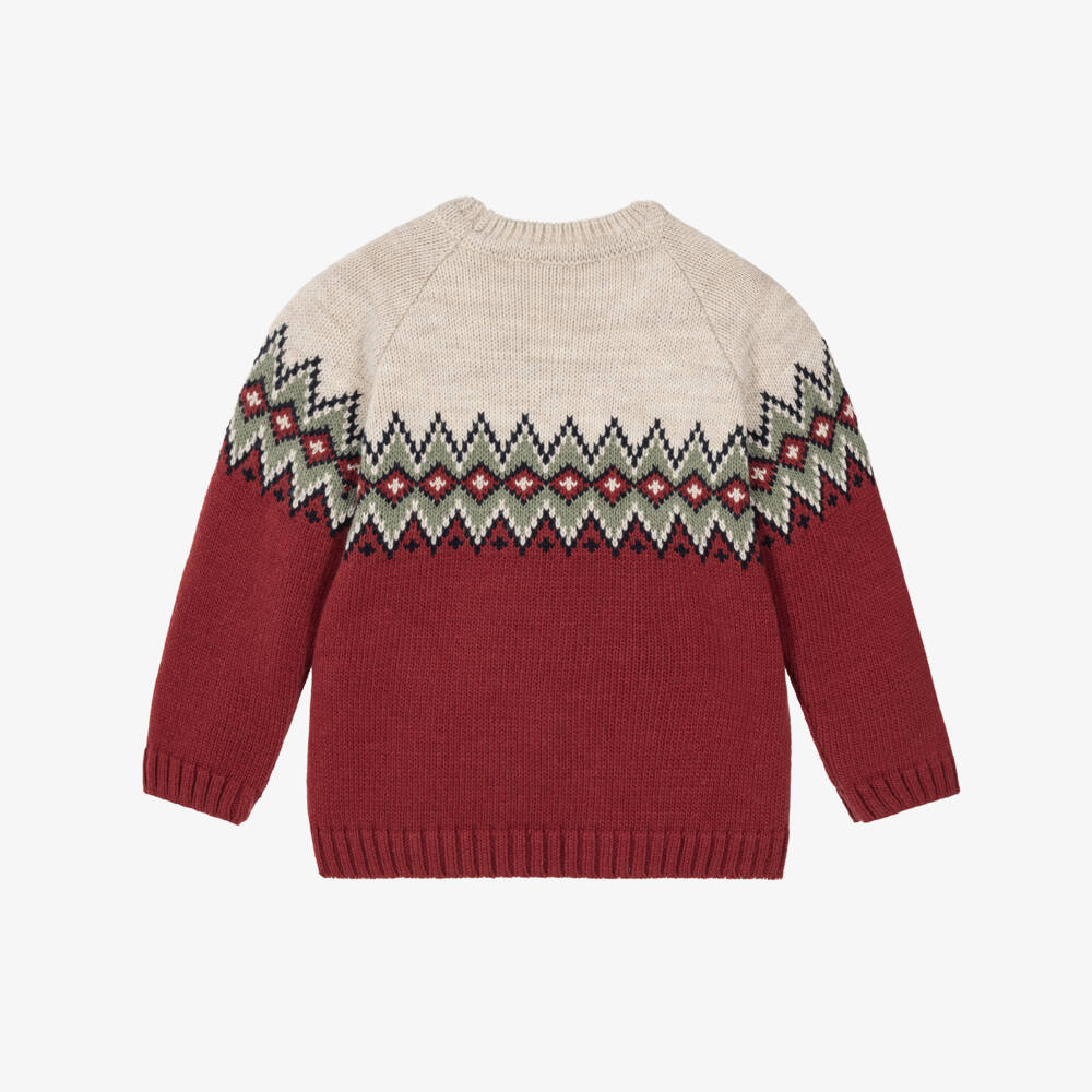 PAZ Rodríguez-Boys Red Fair Isle Wool Mix Sweater | Childrensalon