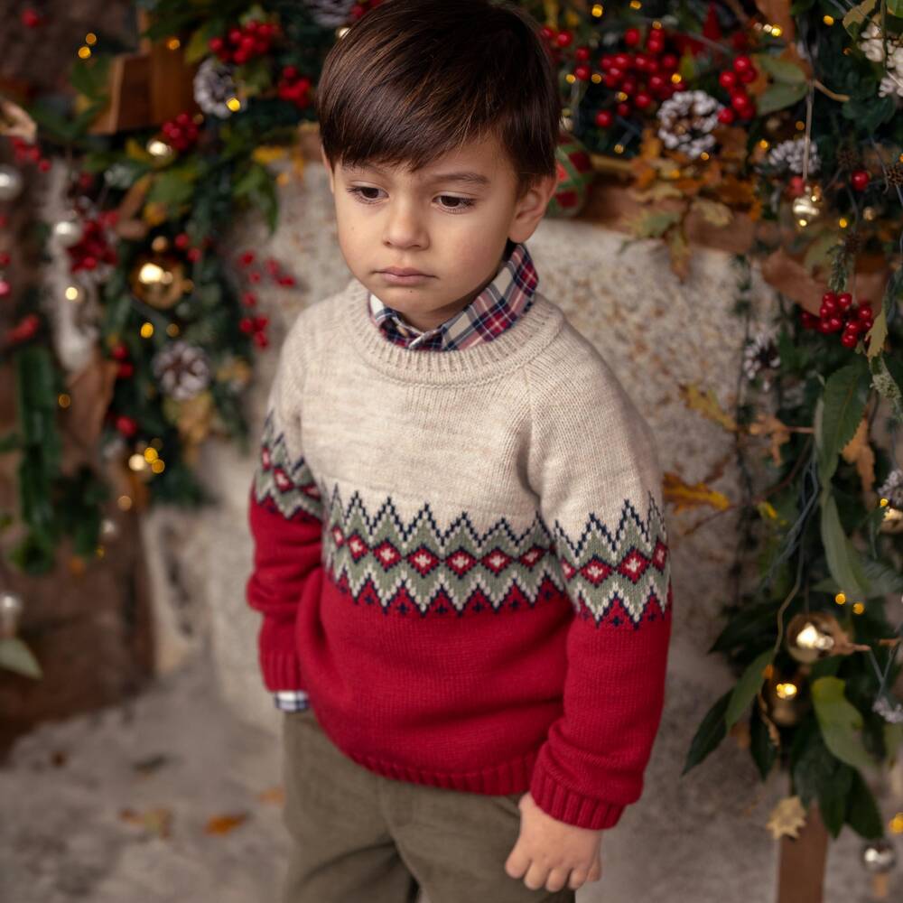 PAZ Rodríguez-Boys Red Fair Isle Wool Mix Sweater | Childrensalon