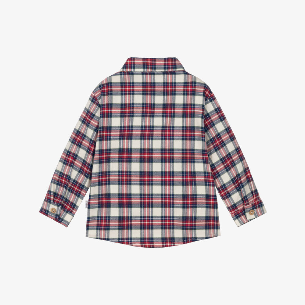 PAZ Rodríguez-Boys Red & Navy Blue Check Shirt in Cotton Twill | Childrensalon
