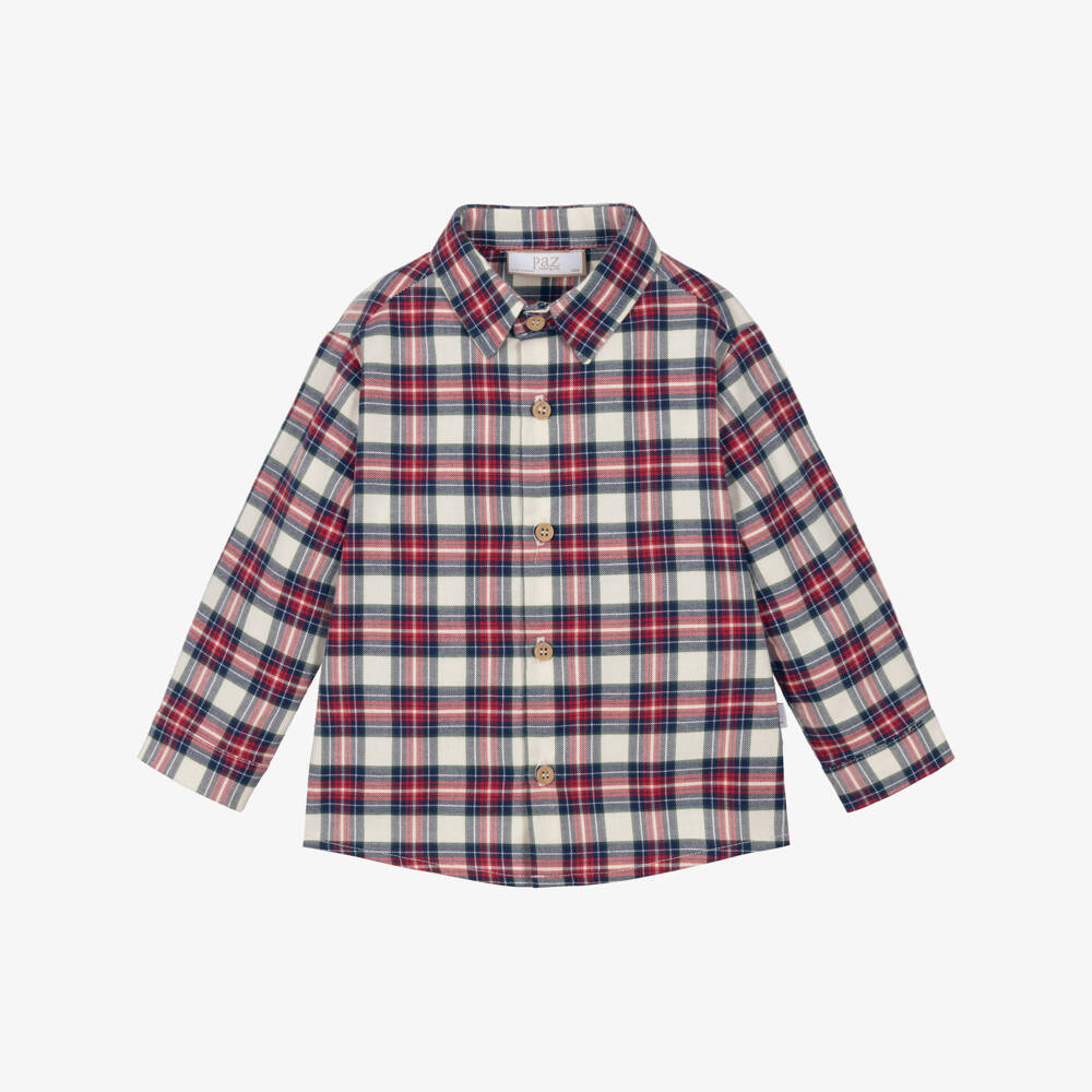 PAZ Rodríguez-Boys Red & Navy Blue Check Shirt in Cotton Twill | Childrensalon