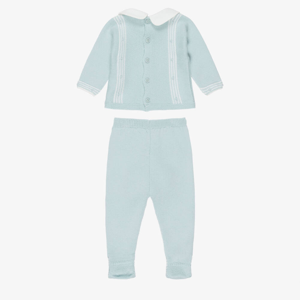PAZ Rodríguez-Boys Teal Green Merino Wool Knit 2 Piece Babygrow | Childrensalon