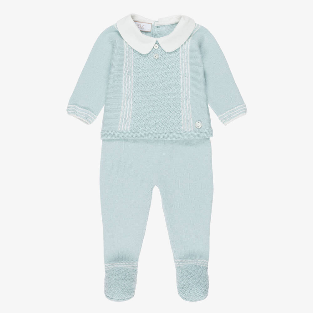 PAZ Rodríguez-Boys Teal Green Merino Wool Knit 2 Piece Babygrow | Childrensalon