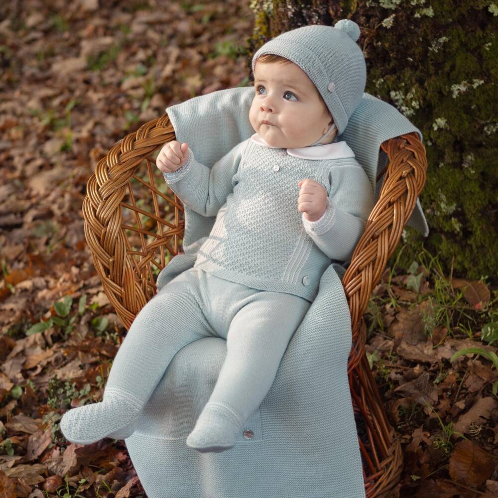 PAZ Rodríguez-Boys Teal Green Merino Wool Knit 2 Piece Babygrow | Childrensalon