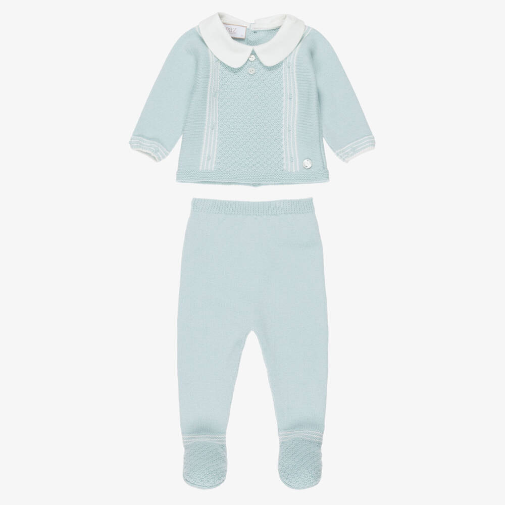 PAZ Rodríguez-Boys Teal Green Merino Wool Knit 2 Piece Babygrow | Childrensalon