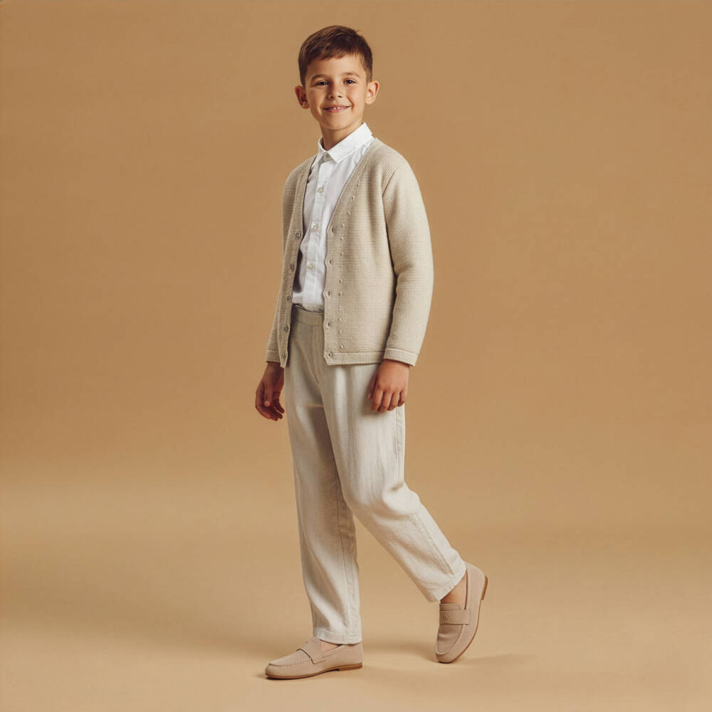 PAZ Rodríguez-طقم بنطلون قطن لون أبيض وبيج للأولاد | Childrensalon