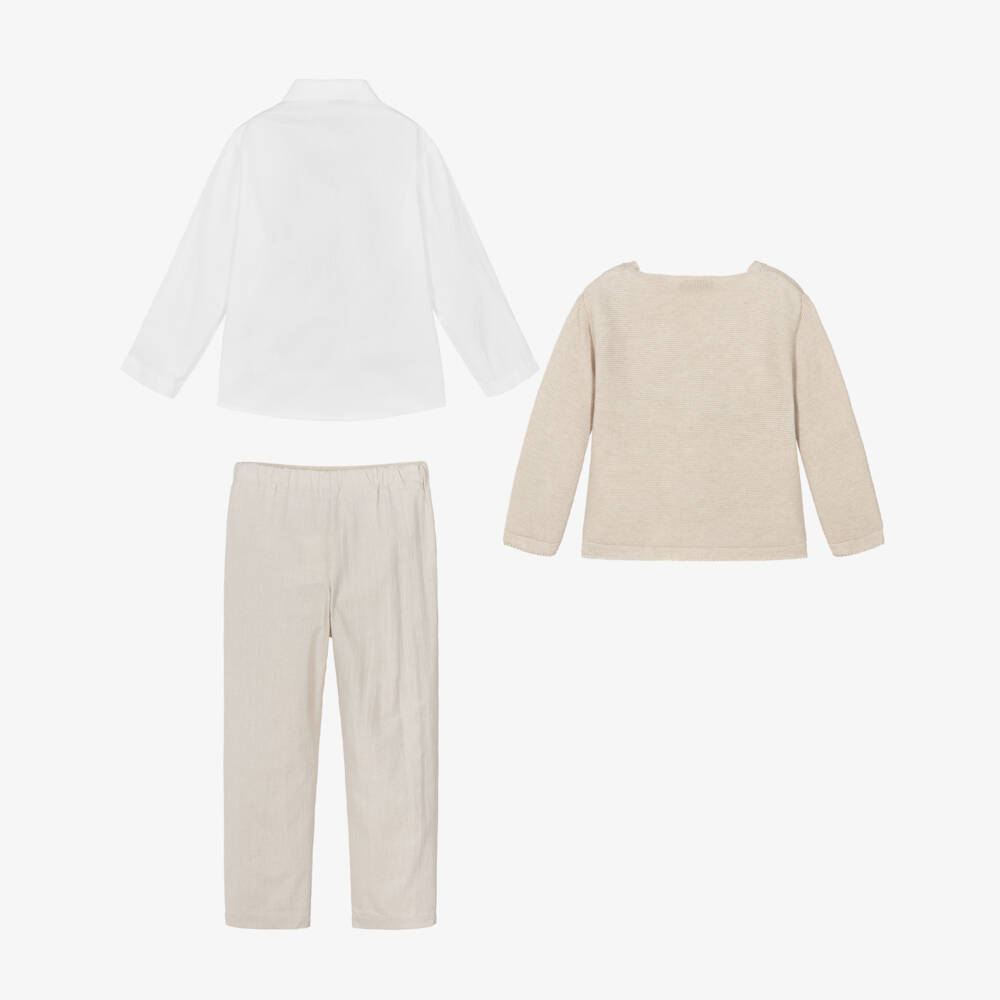PAZ Rodríguez-Boys White & Beige Cotton Trousers Set | Childrensalon