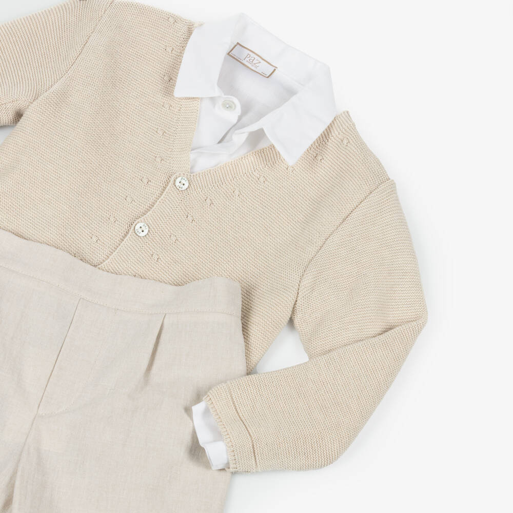 PAZ Rodríguez-Boys White & Beige Cotton Trousers Set | Childrensalon