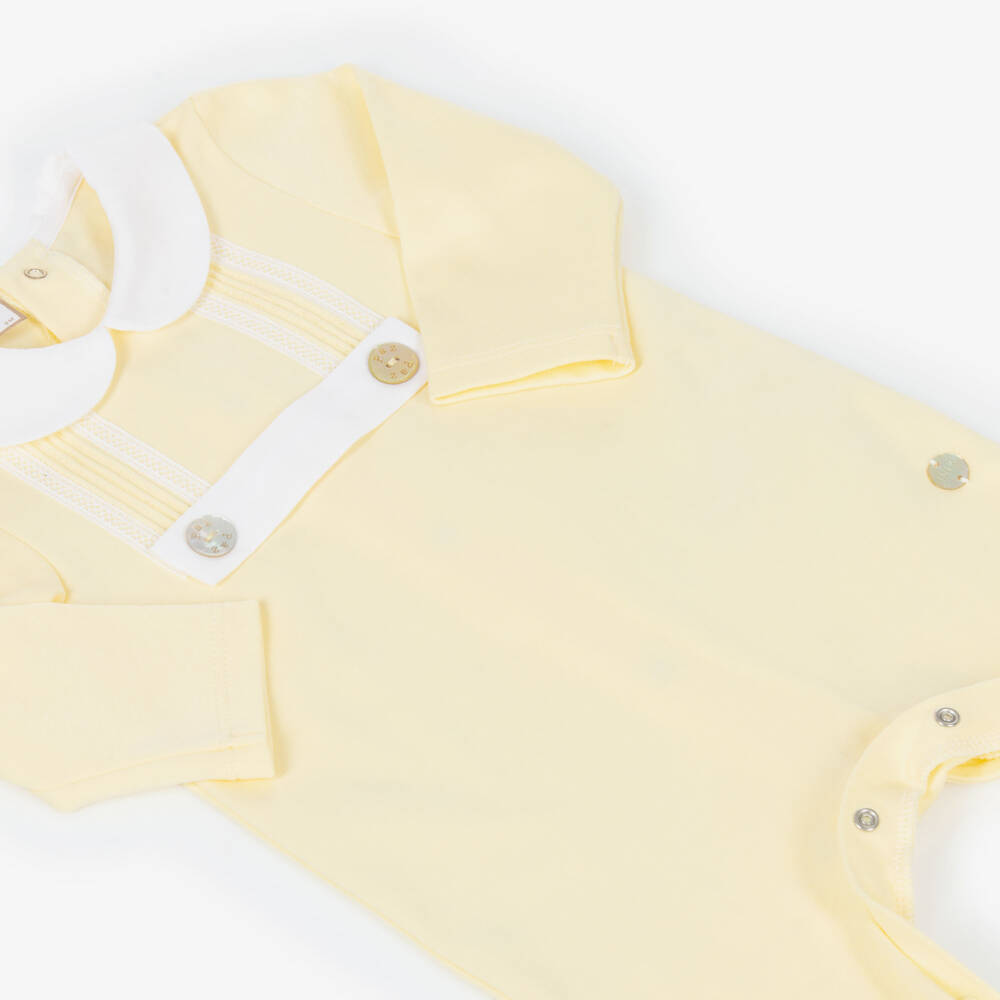 PAZ Rodríguez-Boys Yellow Cotton Babygrow with Lace Trims | Childrensalon