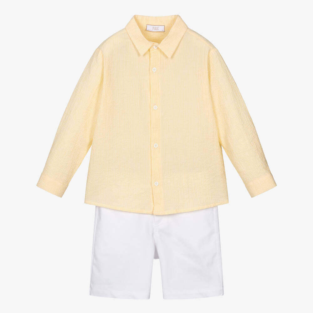 PAZ Rodríguez-Boys Yellow Shirt & White Cotton Shorts Set | Childrensalon