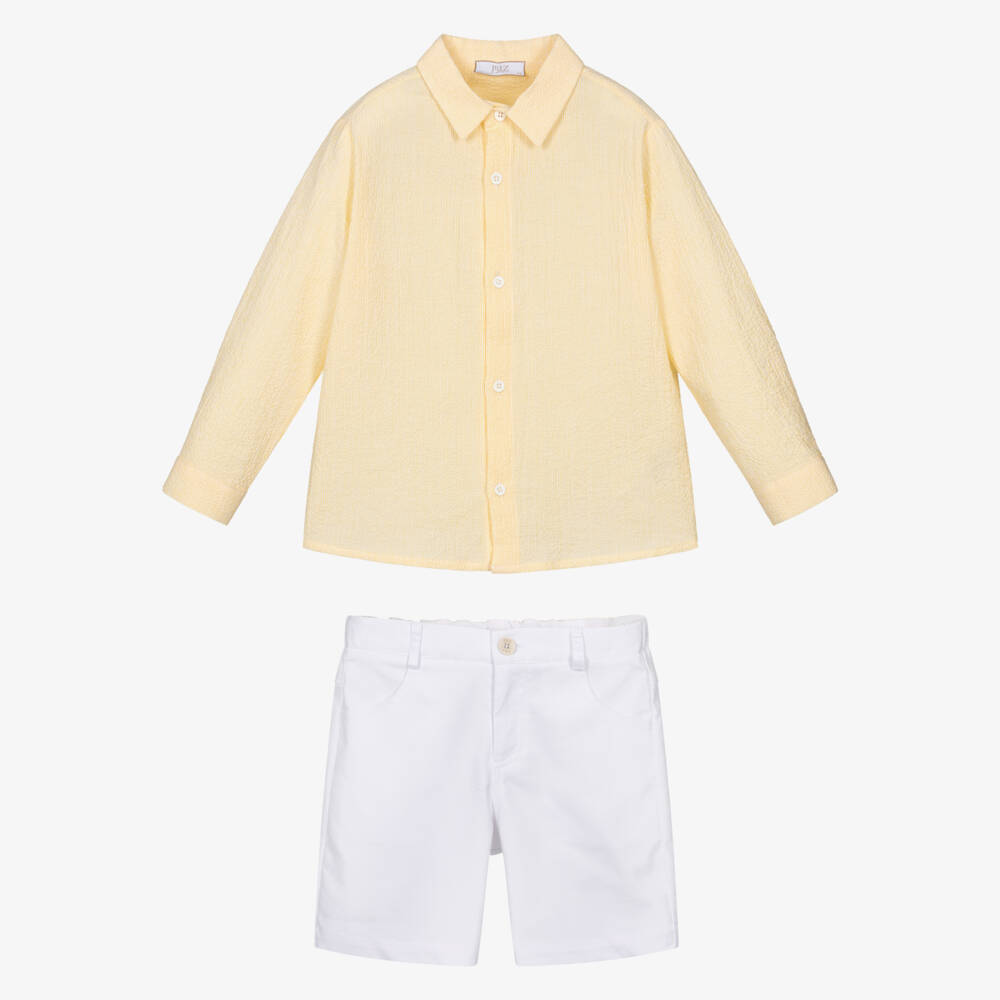 PAZ Rodríguez-Boys Yellow Shirt & White Cotton Shorts Set | Childrensalon