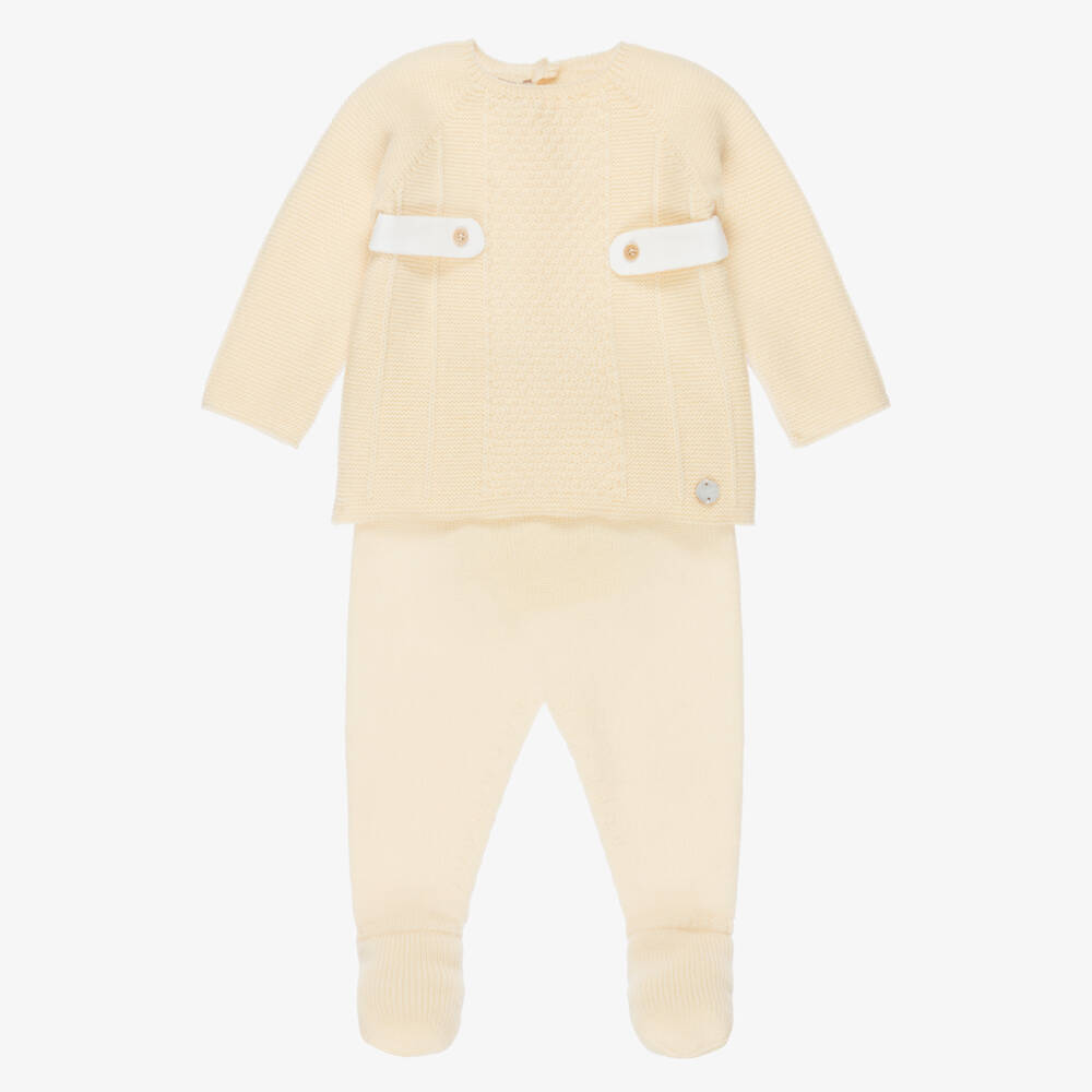 PAZ Rodríguez-Boys Yellow Wool Knit 2 Piece Babygrow | Childrensalon