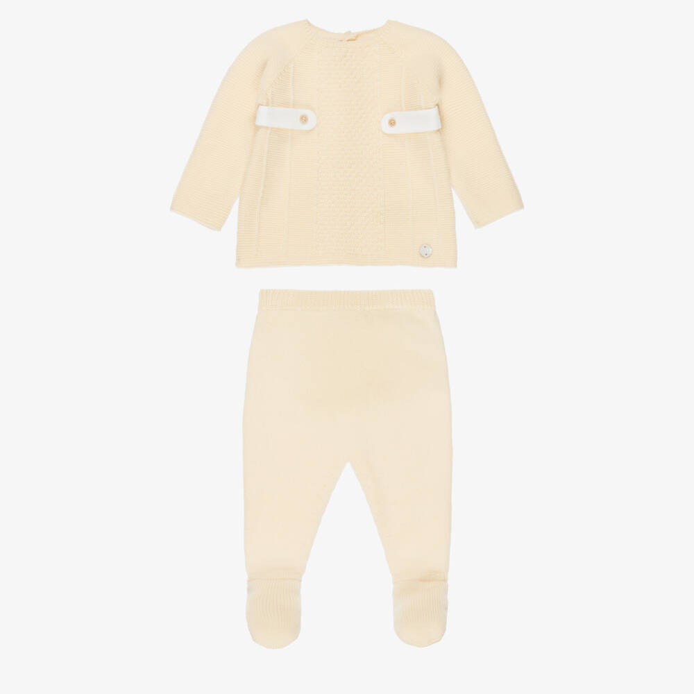 PAZ Rodríguez-Boys Yellow Wool Knit 2 Piece Babygrow | Childrensalon