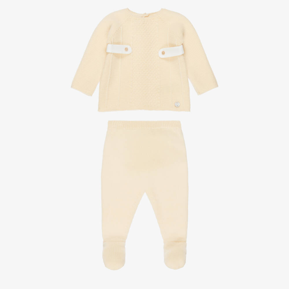 PAZ Rodríguez-Boys Yellow Wool Knit 2 Piece Babygrow | Childrensalon