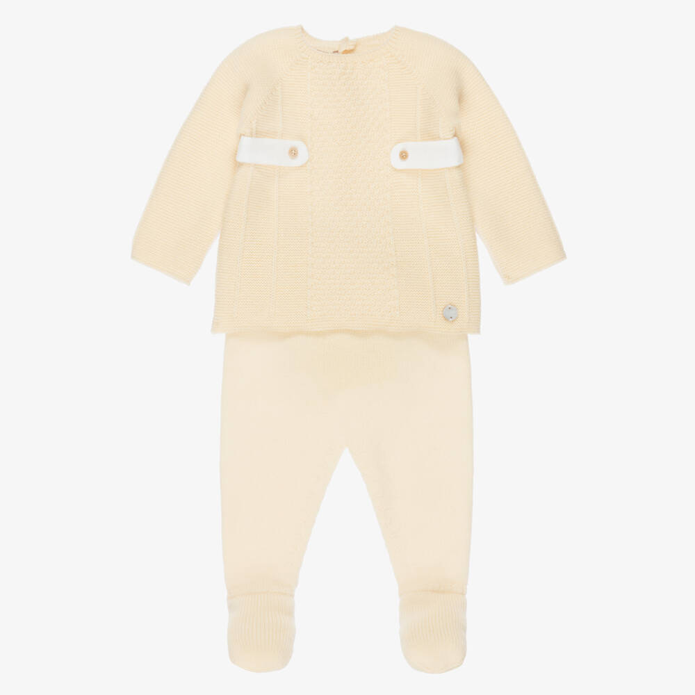PAZ Rodríguez-Boys Yellow Wool Knit 2 Piece Babygrow  | Childrensalon