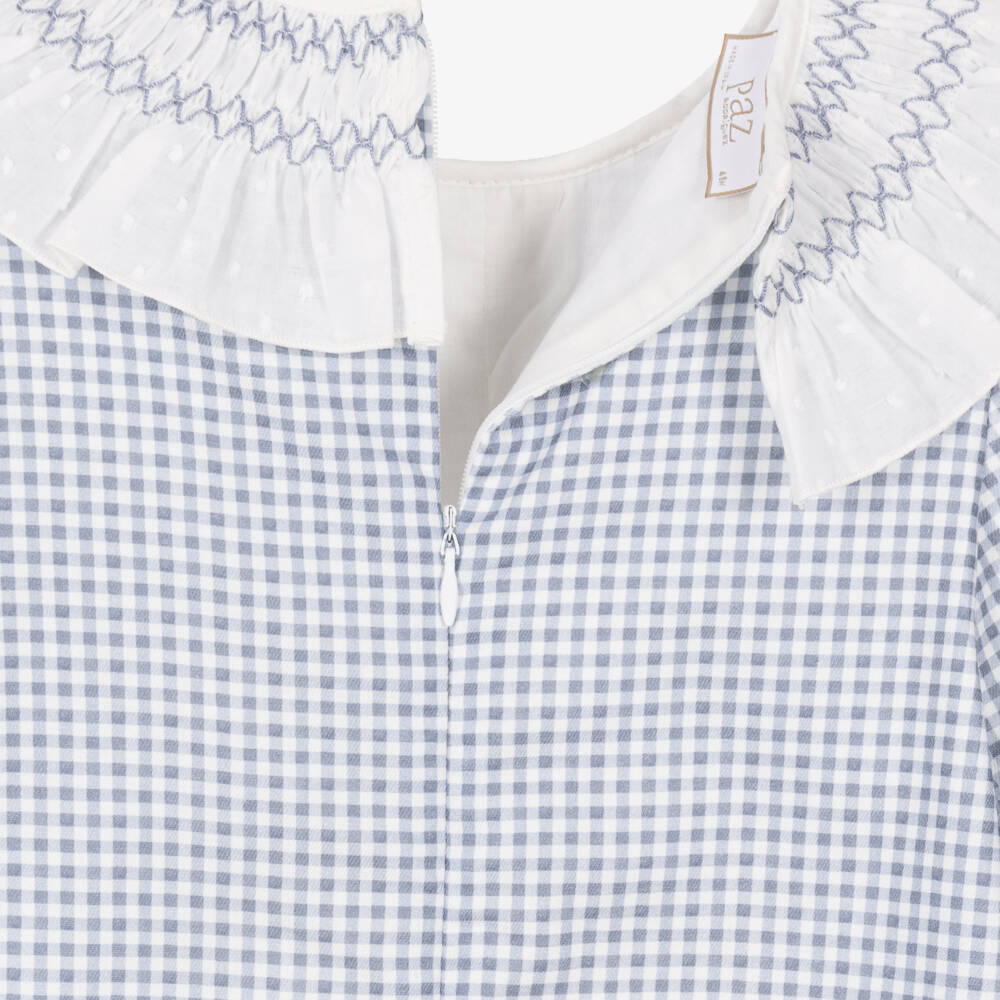PAZ Rodríguez-Girls Blue Gingham Dress with Ruffle Collar | Childrensalon