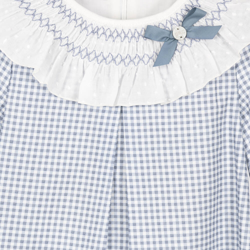 PAZ Rodríguez-Girls Blue Gingham Dress with Ruffle Collar | Childrensalon