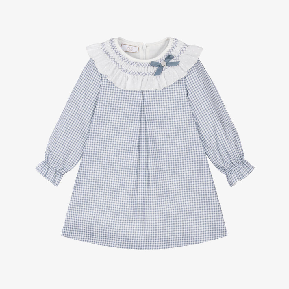 PAZ Rodríguez-Girls Blue Gingham Dress with Ruffle Collar | Childrensalon
