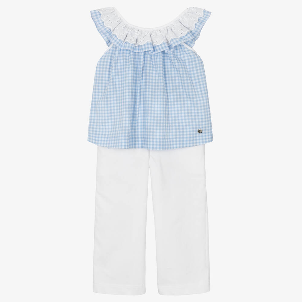 PAZ Rodríguez-Girls Blue & White Check Blouse & Trouser Set | Childrensalon