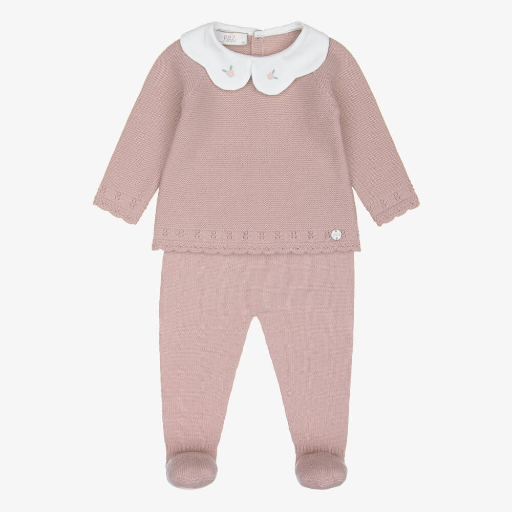 PAZ Rodríguez-Girls Dusky Pink Merino Wool Knit 2 Piece Babygrow | Childrensalon