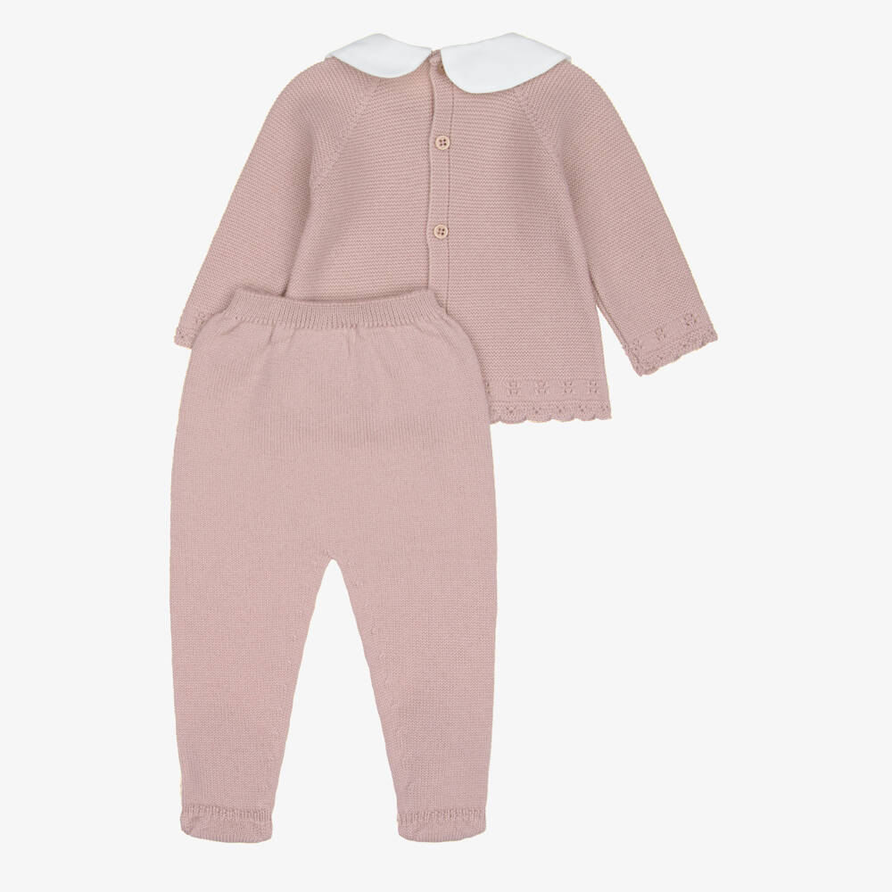 PAZ Rodríguez-Girls Dusky Pink Wool Knit 2 Piece Babygrow | Childrensalon
