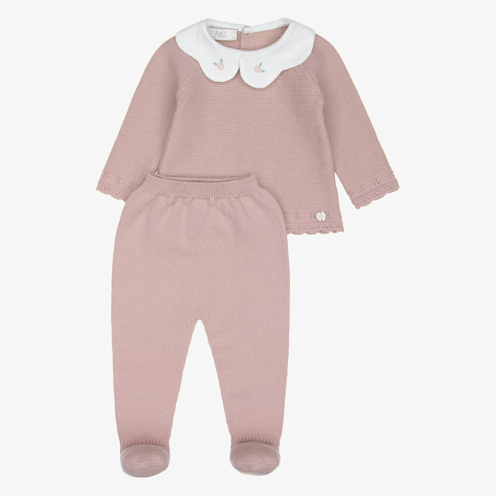 PAZ Rodríguez-Girls Dusky Pink Wool Knit 2 Piece Babygrow | Childrensalon