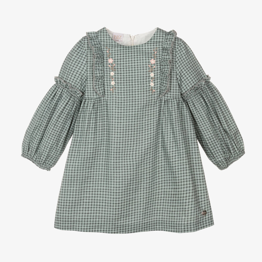 PAZ Rodrguez - Girls Green Gingham Cotton Dress | Childrensalon
