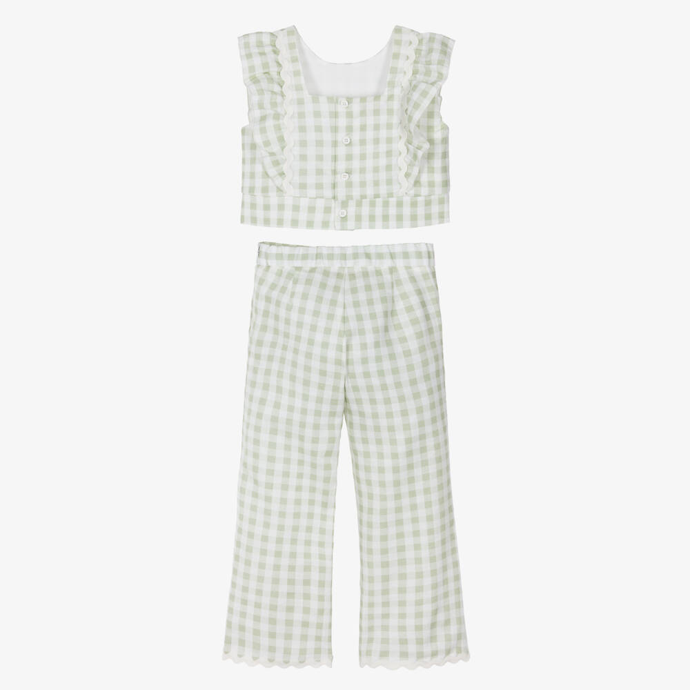 PAZ Rodríguez-Girls Green & White Gingham Trouser Set | Childrensalon