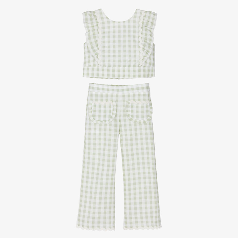 PAZ Rodríguez-Girls Green & White Gingham Trouser Set | Childrensalon