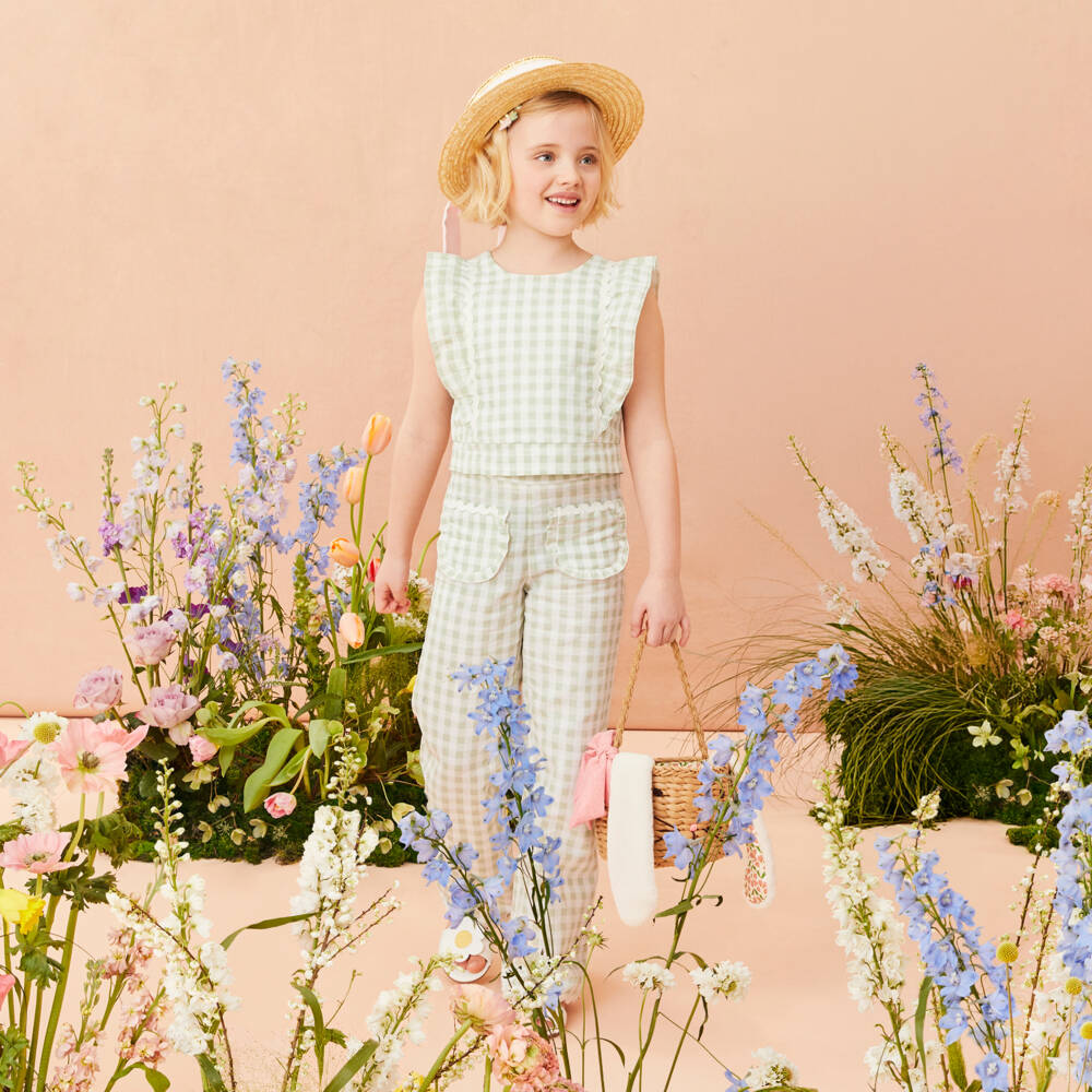 PAZ Rodríguez-Girls Green & White Gingham Trouser Set | Childrensalon