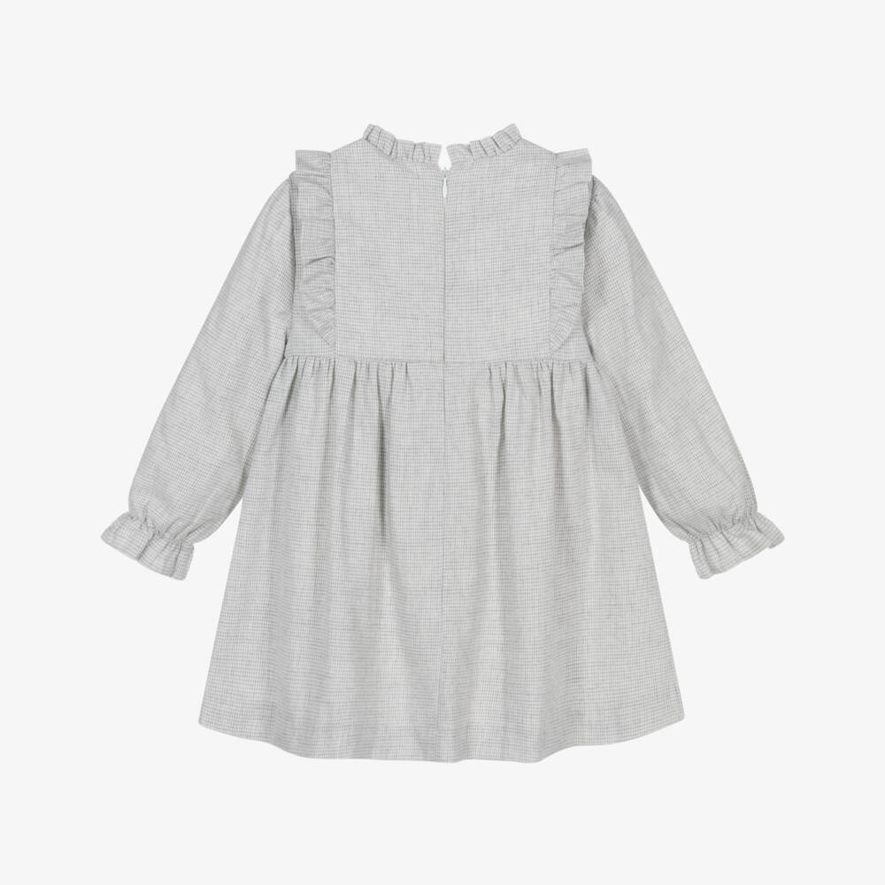 PAZ Rodríguez-Girls Grey Cotton Dress with Lace Trim | Childrensalon