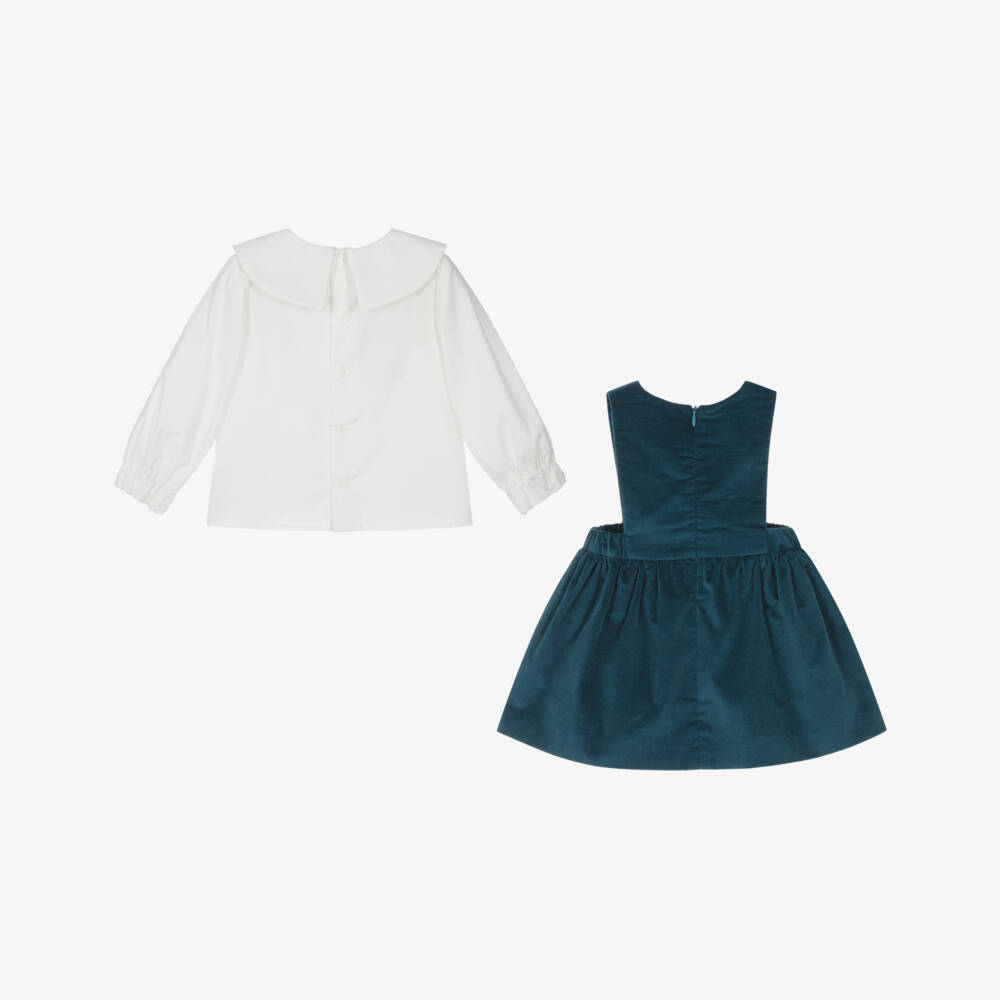 PAZ Rodríguez-Girls Ivory & Blue Velvet Dress Set | Childrensalon