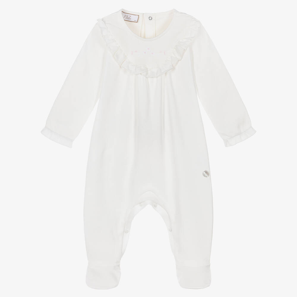 PAZ Rodríguez-Girls Ivory Cotton Jersey Bib with Ruffled Trim | Childrensalon