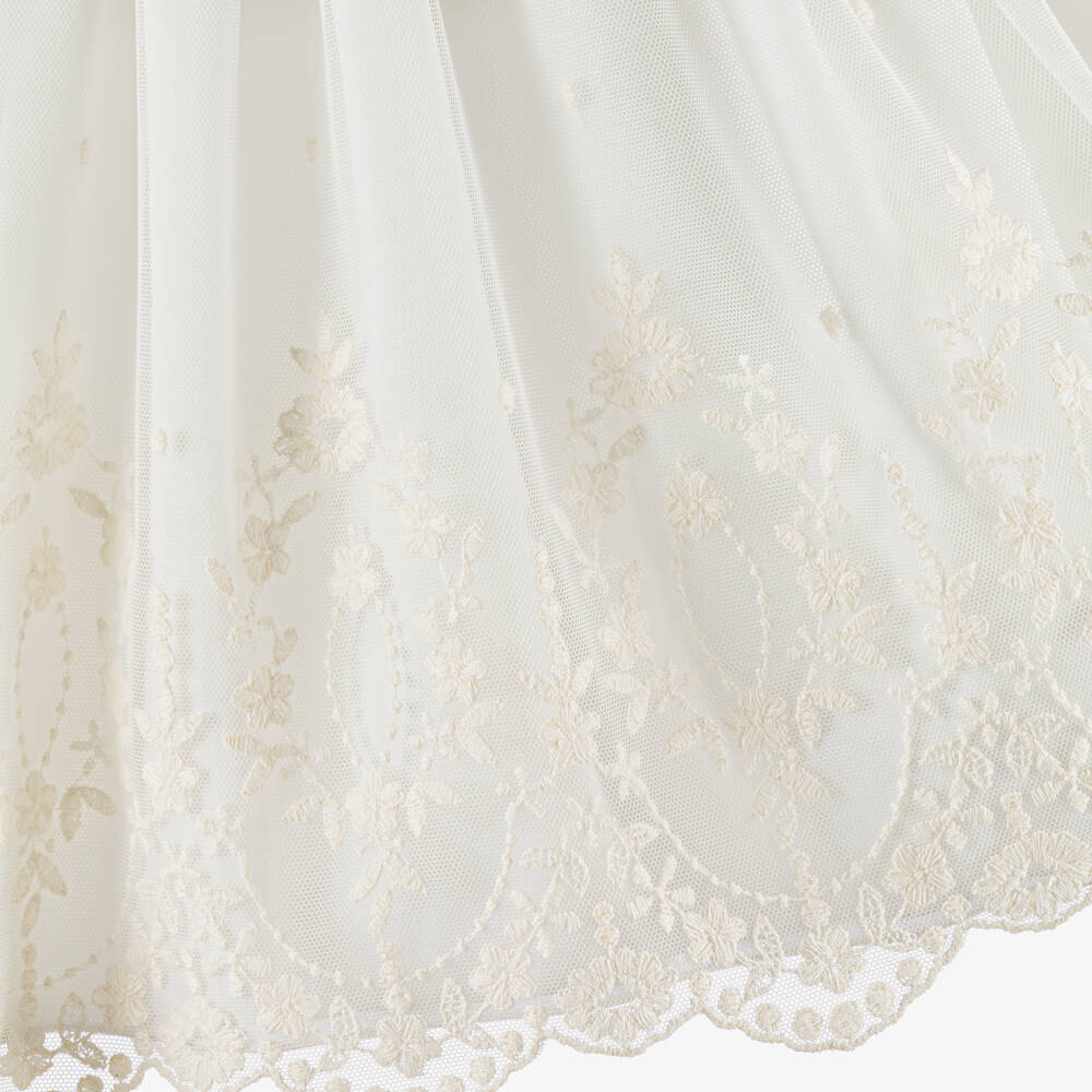 PAZ Rodríguez-Girls Ivory Embroidered Tulle Dress with Sash Belt | Childrensalon