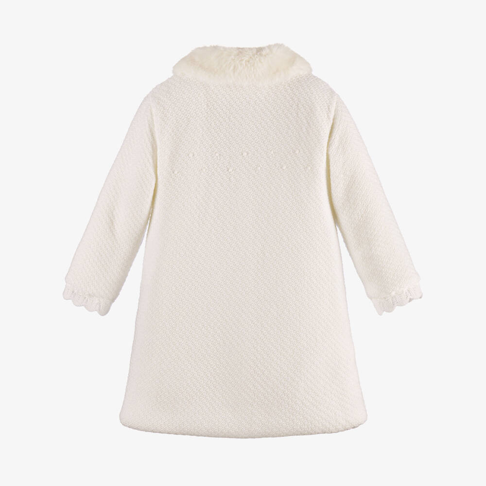 PAZ Rodríguez-Girls Ivory Knitted Coat With Faux Fur Collar | Childrensalon