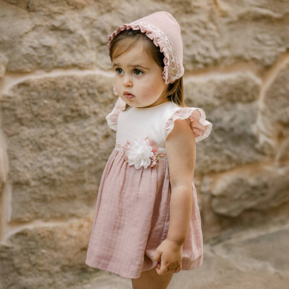 PAZ Rodríguez-Girls Ivory & Pink Cotton Dress | Childrensalon