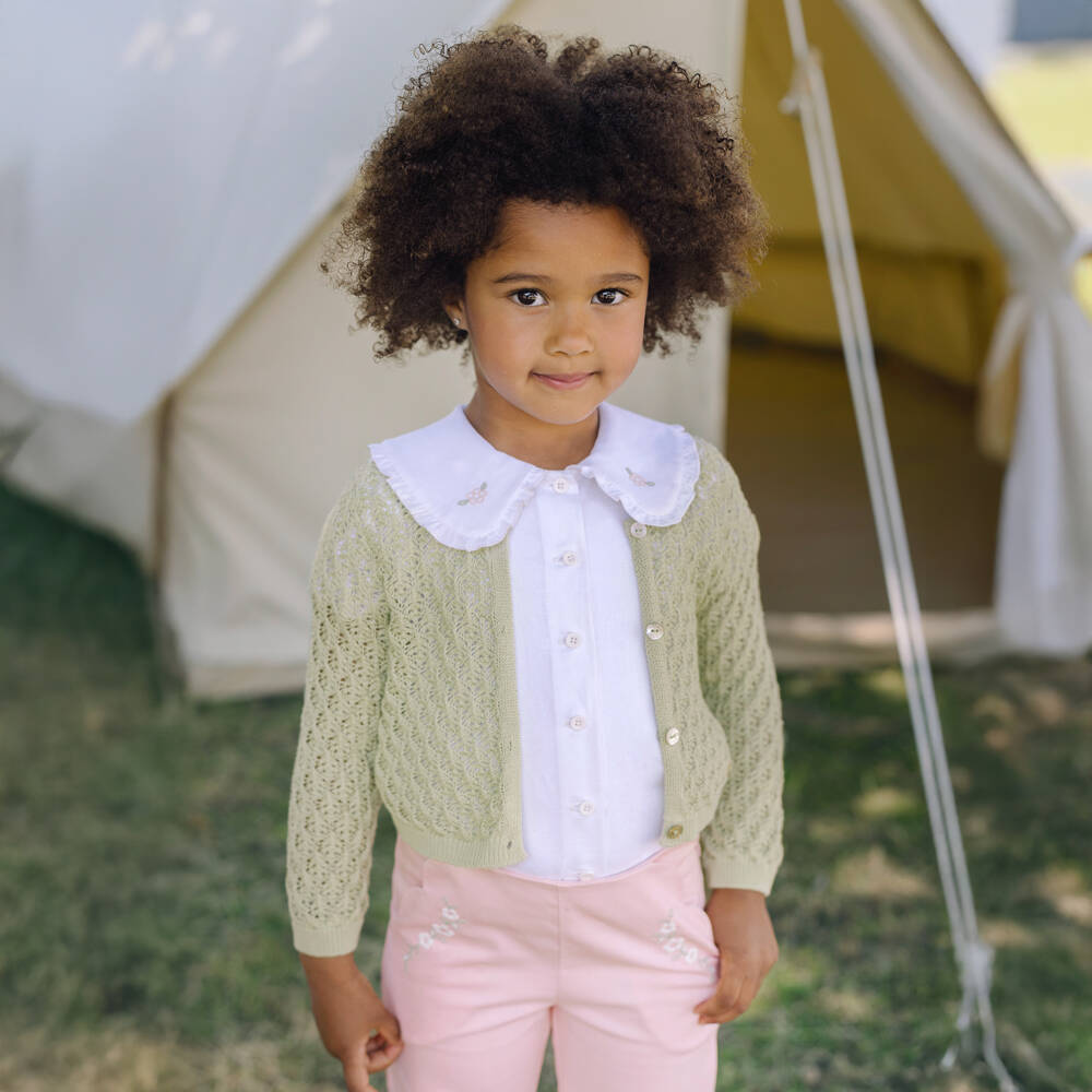 PAZ Rodríguez-Брючный костюм кремово-розовый с цветочной вышивкой для девочек | Childrensalon