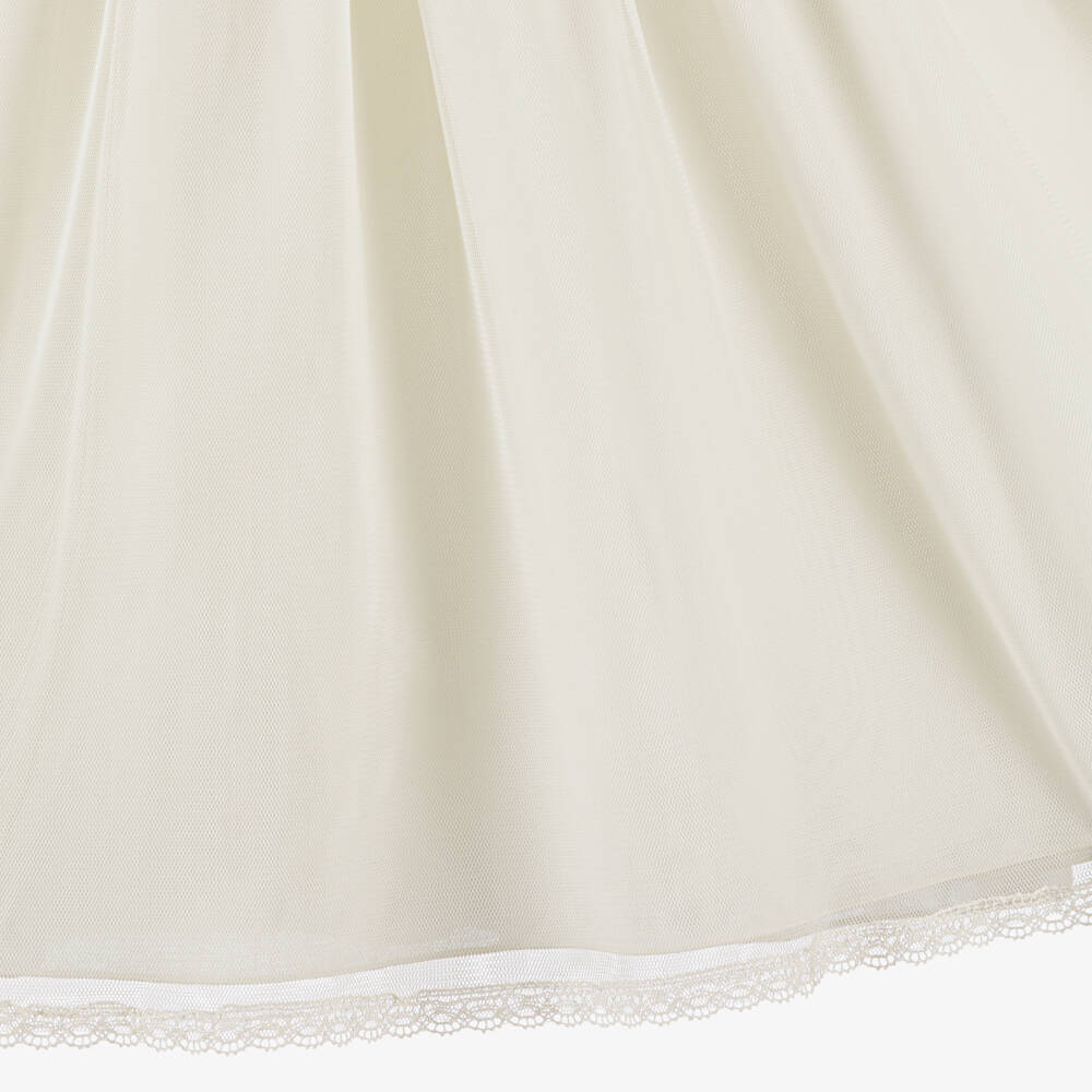 PAZ Rodríguez-Girls Ivory Tulle Dress with Lace Sleeves & Sash Belt | Childrensalon