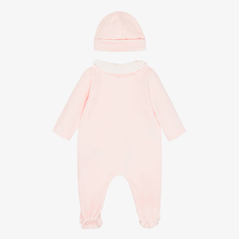 PAZ Rodríguez-Girls Pale Pink Velour Babygrow Gift Set | Childrensalon