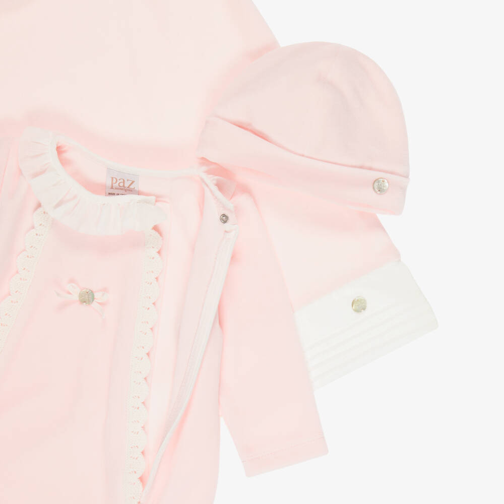 PAZ Rodríguez-Girls Pale Pink Velour Babygrow Gift Set | Childrensalon