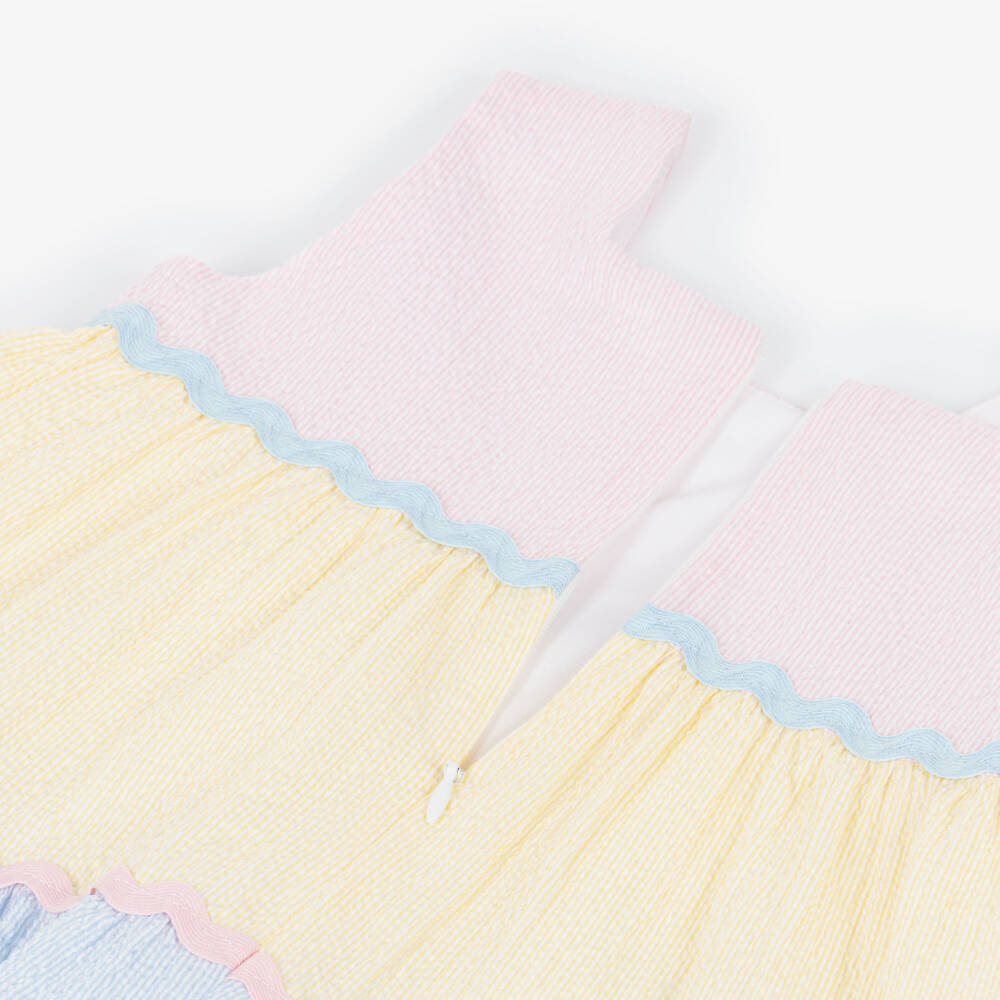 PAZ Rodríguez-Girls Pastel Coloured Seersucker Tiered Dress | Childrensalon