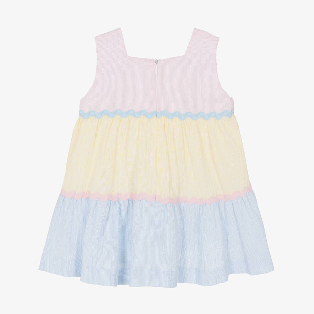 PAZ Rodríguez-Girls Pastel Coloured Seersucker Tiered Dress | Childrensalon