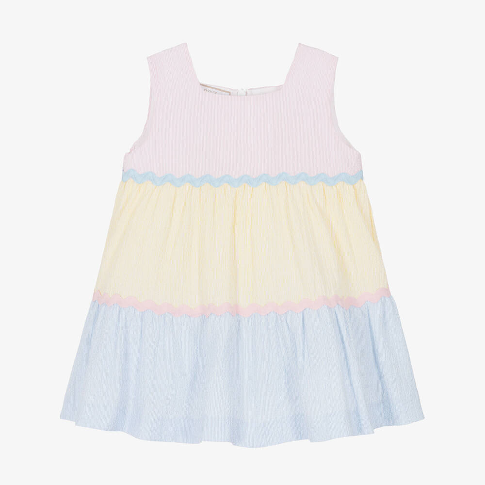 PAZ Rodríguez-Girls Pastel Coloured Seersucker Tiered Dress | Childrensalon